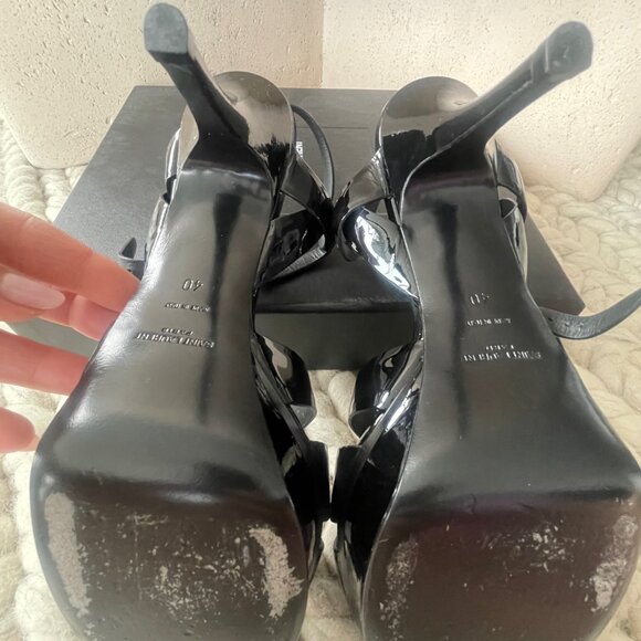 Saint Laurent YSL Tribute Patent Platform Sandals - Nero - Picture 2 of 11